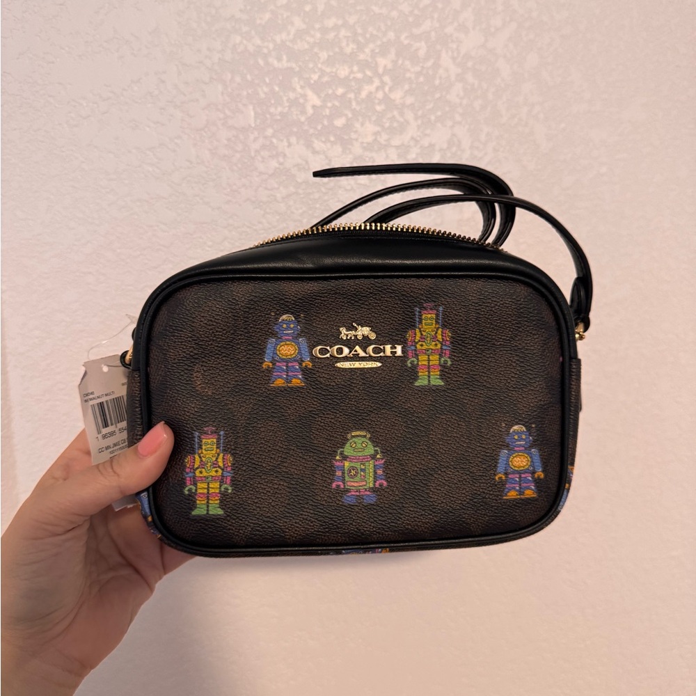 Coach Brown Robot Print Strap Bag